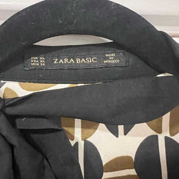 Zara Basic Women's Longsleeve Dress with Necktie Cream‎ and Green Size XL - Picture 4 of 9